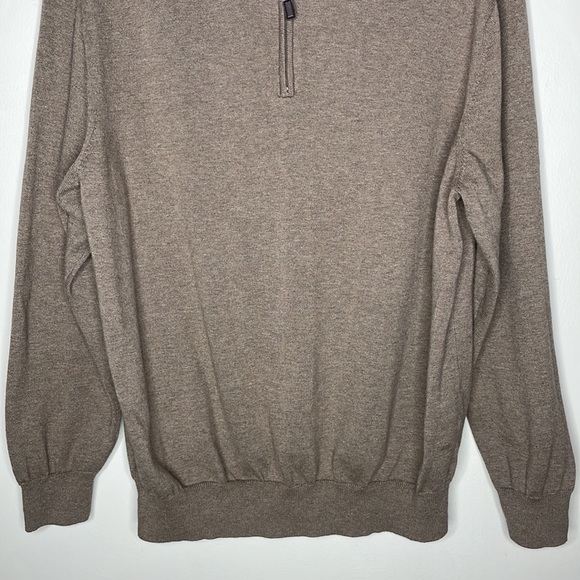 Jos A Bank Mens Size XL Pima Cotton Light Brown 1/4 Zip Pullover Dressy Sweater - Picture 3 of 9